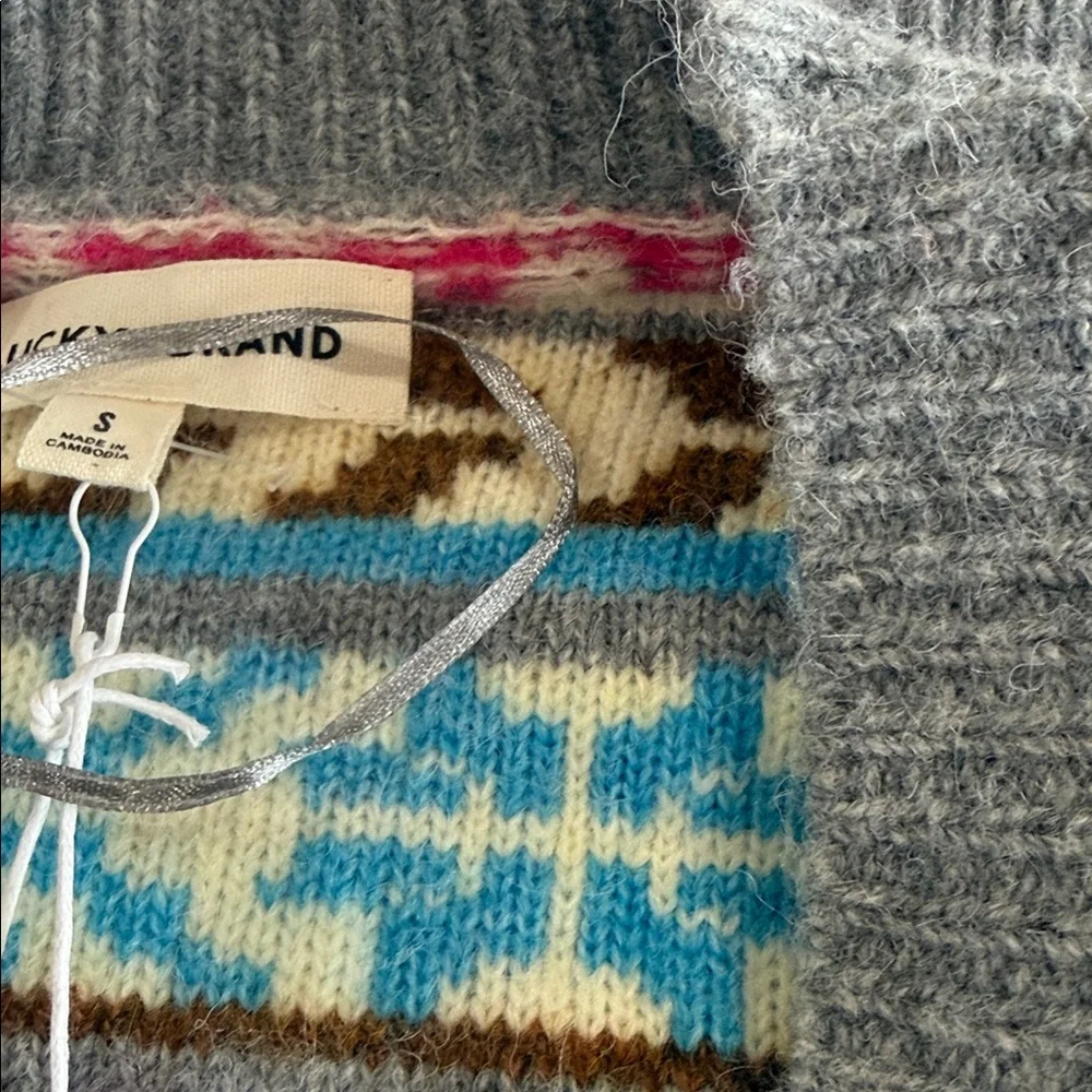 NWT Lucky Brand Fair Isle Knit Cardigan Sweater Small Colorful Stripe Wool Blend